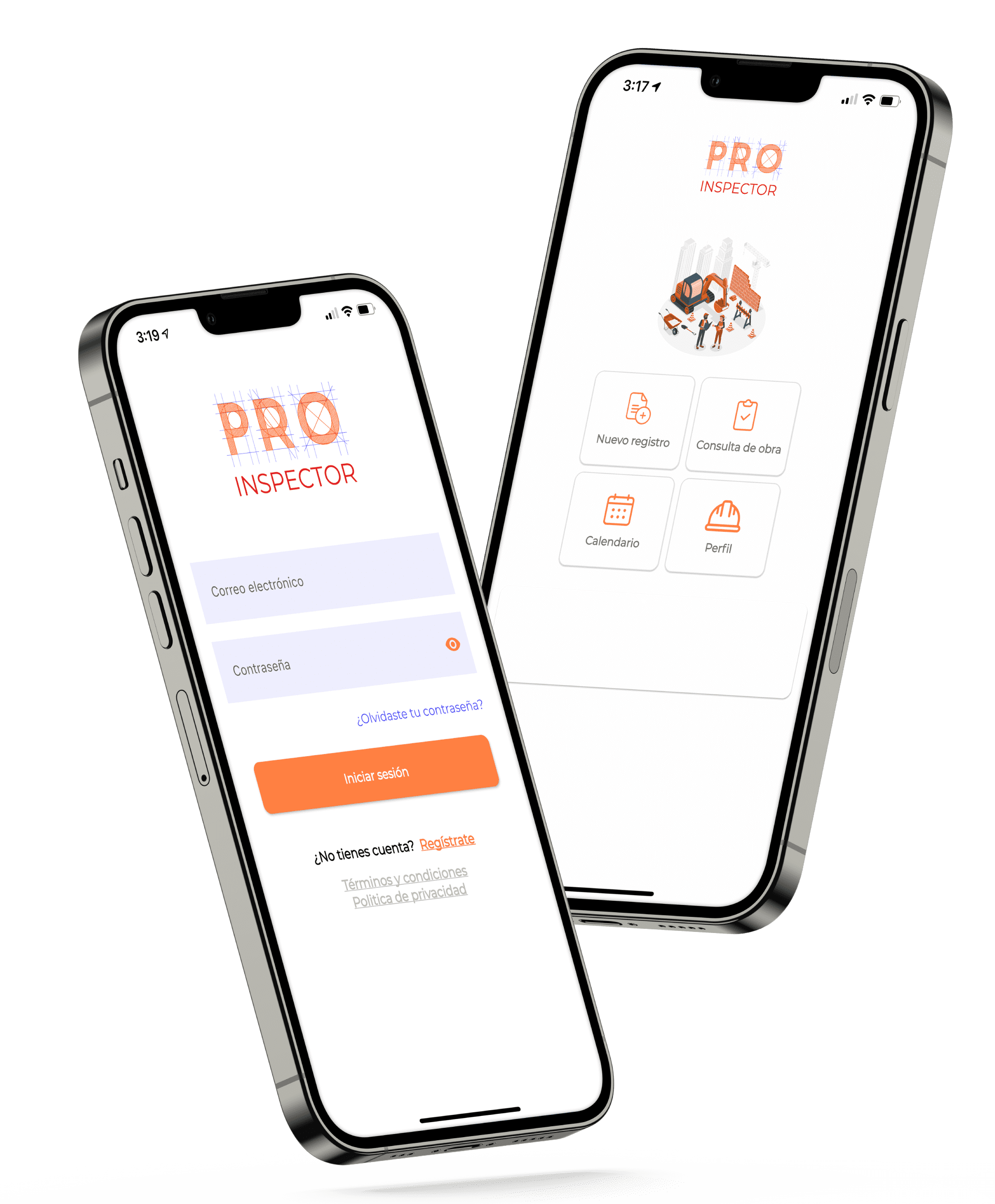 Teléfonos mostrando la aplicación de Pro Inspector
