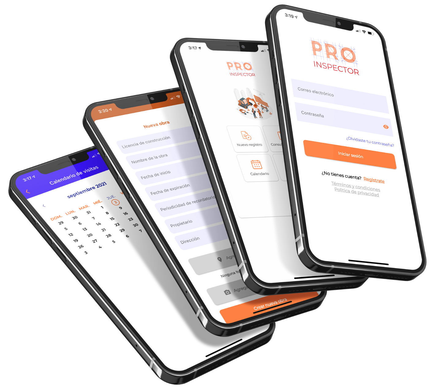 Celulares mostrando la aplicación de Pro Inspector